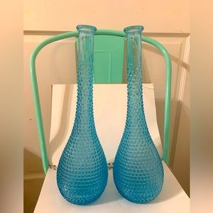 Vintage MCM Empoli Italy Aqua Diamond Hobnail 15” Bottles-Set of 2